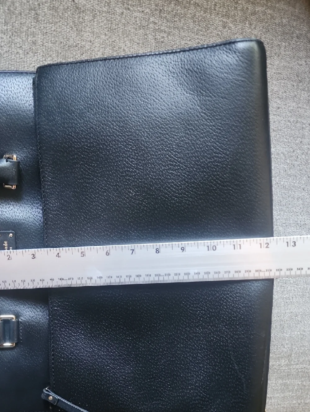 Kate Spade Black Pebbled Leather Tote Zip Front Pocket Work Bag Classic Shopper